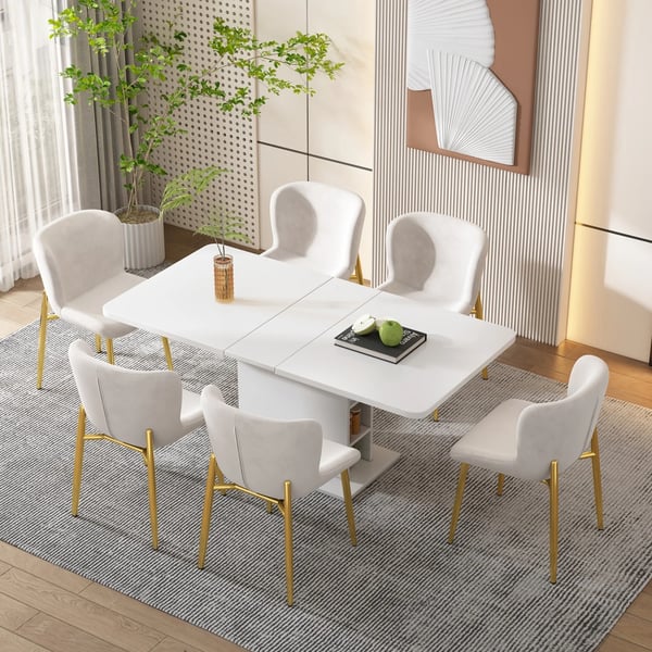 Spisebordsstole i velour - Sæt med 6 - 4 guldfarvede metalben - Moderne design - Sort