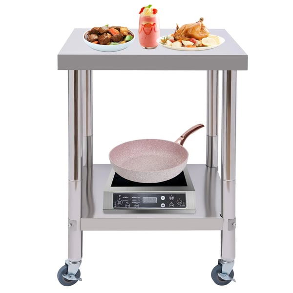 Työpöytä keittiöön - Metallinen työpöytä pyörillä - 60 x 60 x 85 cm - Catering ja ruoanvalmistus - Vaaleanharmaa