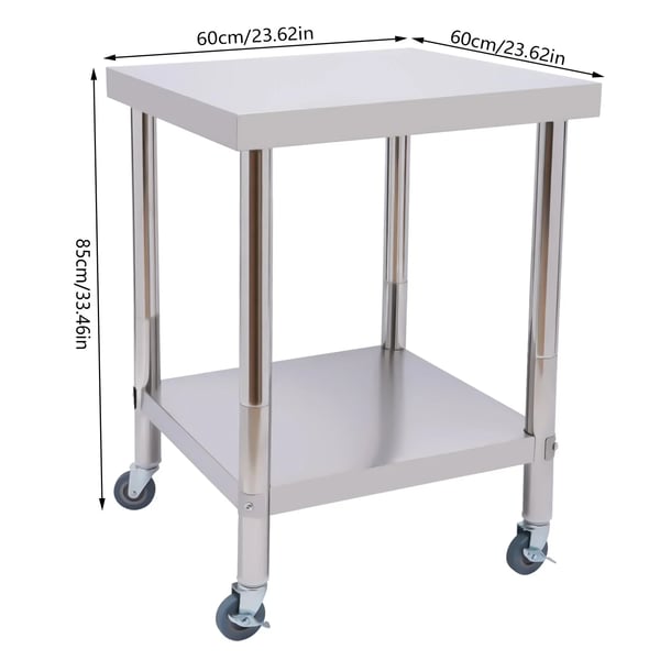 Arbejdsbord til køkken - Metal arbejdsbord med hjul - 60 x 60 x 85 cm - Til catering og madforberedelse - Lysegrå