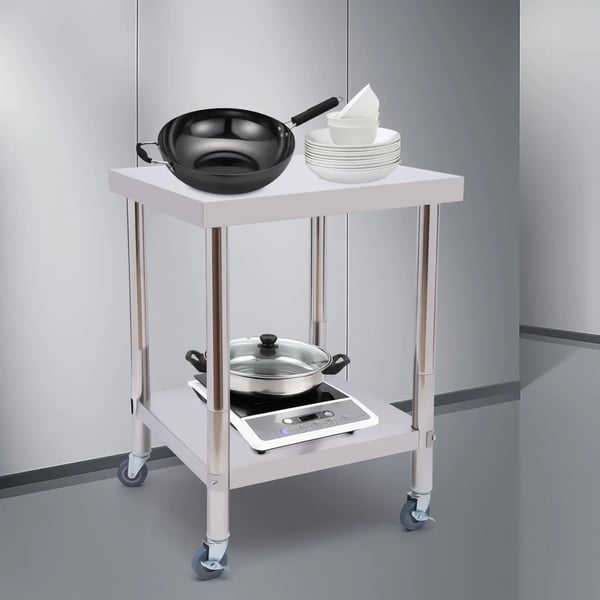 Arbejdsbord til køkken - Metal arbejdsbord med hjul - 60 x 60 x 85 cm - Til catering og madforberedelse - Lysegrå