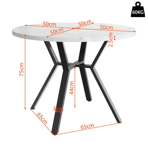 Marmorbord - Rundt spisebord - Ø 100 cm - Skandinavisk stil - Metalstel - Til 4 personer - Hvid