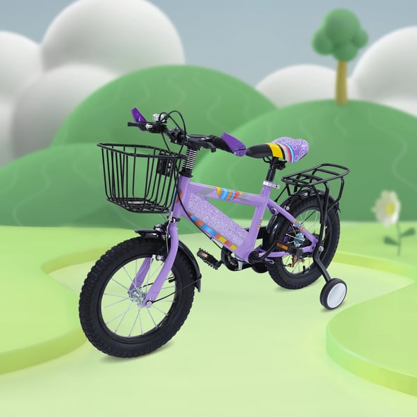Børnecykel - 35 cm Hjul - Støttehjul - Mekaniske skivebremser for/bag - Ramme i højkulstofstål - Til 3–6 år (100–120 cm) - Max 50 kg - Lilla