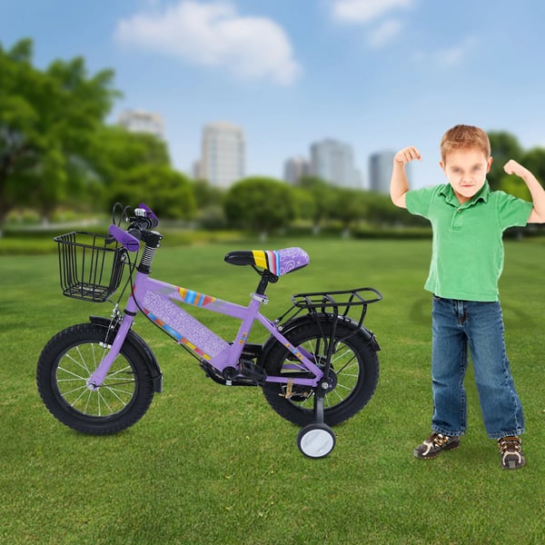 Børnecykel - 35 cm Hjul - Støttehjul - Mekaniske skivebremser for/bag - Ramme i højkulstofstål - Til 3–6 år (100–120 cm) - Max 50 kg - Lilla
