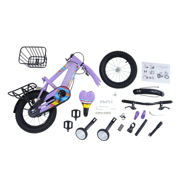 Børnecykel - 35 cm Hjul - Støttehjul - Mekaniske skivebremser for/bag - Ramme i højkulstofstål - Til 3–6 år (100–120 cm) - Max 50 kg - Lilla