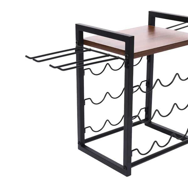 Vinstativ - Bordmodel i træ - Med bakke - Plads til 9 vinflasker og 4 glas - Fritstående - Brun
