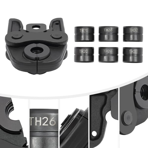 Pressbakker til rørpresning - TH16-20-26-32 - Hærdet stål - Til PEX-rør - Til hydraulisk presse - Max åbning 4,1/4,35/4,45/4,9 cm - Sort