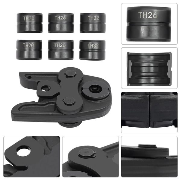 Pressbakker til rørpresning - TH16-20-26-32 - Hærdet stål - Til PEX-rør - Til hydraulisk presse - Max åbning 4,1/4,35/4,45/4,9 cm - Sort