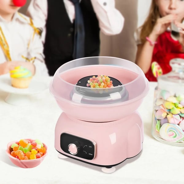 Candyfloss maskine Sæt - Bordmodel - 500 W - 1850 omdr./min - EU‑stik 220 V - Måleske + 10 bambuspinde - ABS - Pink