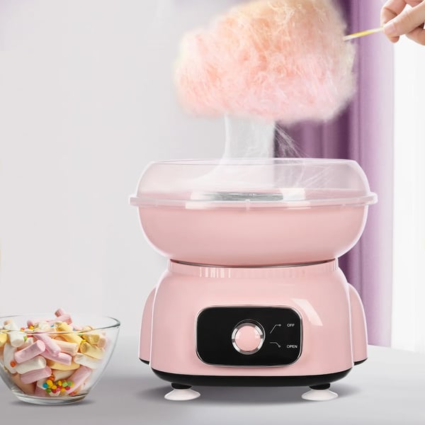 Candyfloss maskine Sæt - Bordmodel - 500 W - 1850 omdr./min - EU‑stik 220 V - Måleske + 10 bambuspinde - ABS - Pink