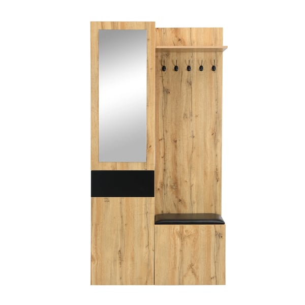 Entrémøbelsæt - Garderobesæt - 191×98,5×38 cm - 5 Kroge - Spejl - Skoskab - Bænk - Brun Entrémøbelsæt - Garderobesæt - 191×98,5×38 cm - 5 Kroge - Spejl - Skoskab - Bænk - Brun