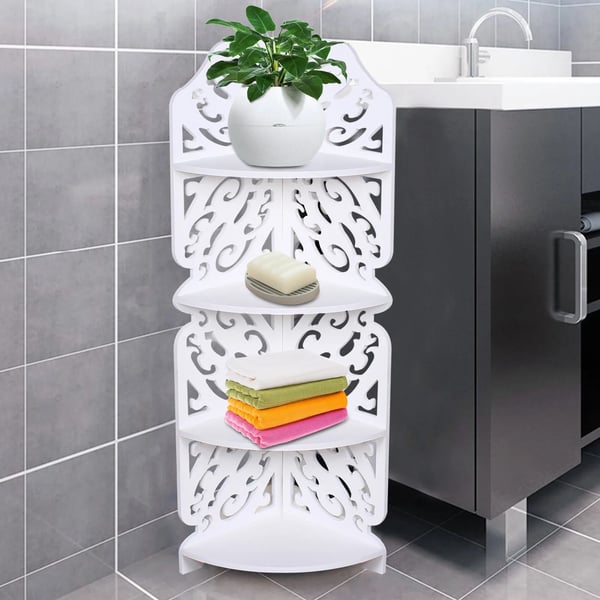 Hjørnehylde - Opbevaringsreol - 4 niveauer - Fritstående - PVC - Pladsbesparende - Hjem & kontor - Hvid