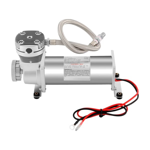 Bil Luftkompressorsæt - 12V DC Luftaffjedringspumpe - 200 PSI - NPT 6,35 mm Gevind - Ekstra Kraftig - Til Dæk & Air Ride - Sølv
