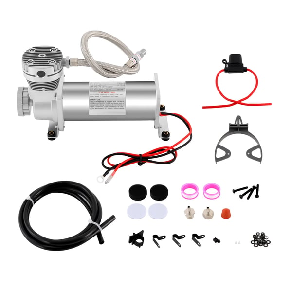 Bil Luftkompressorsæt - 12V DC Luftaffjedringspumpe - 200 PSI - NPT 6,35 mm Gevind - Ekstra Kraftig - Til Dæk & Air Ride - Sølv