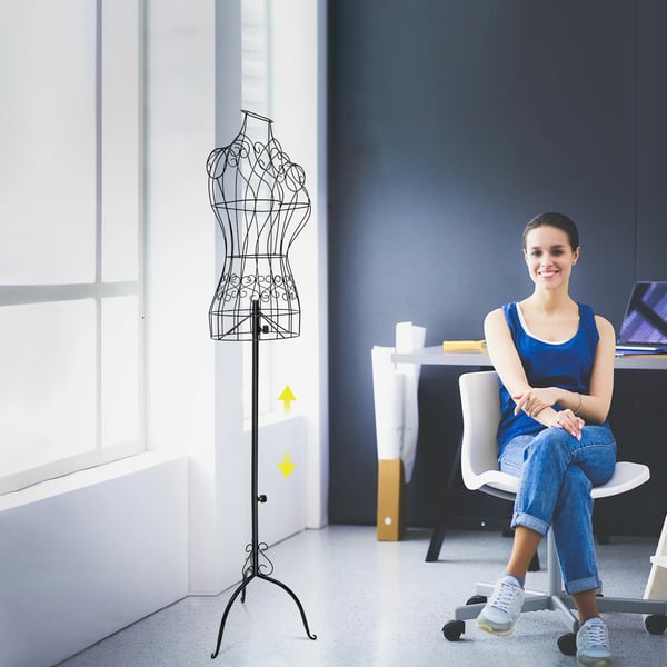 Dame mannequin - Overkropsmodel - Halvfigur - Justerbar højde 140–160 cm - Stabil base - Jern/metal - Til tøjdisplay, skrædderi & foto - Sort