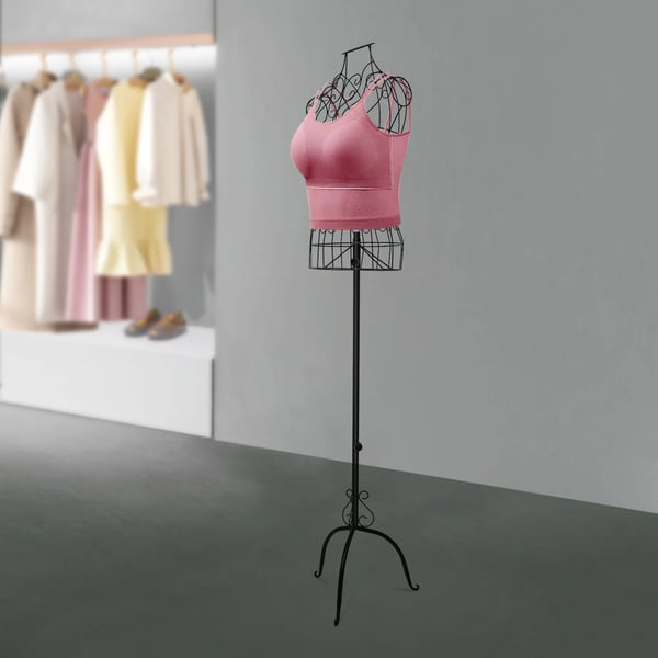 Dame mannequin - Overkropsmodel - Halvfigur - Justerbar højde 140–160 cm - Stabil base - Jern/metal - Til tøjdisplay, skrædderi & foto - Sort