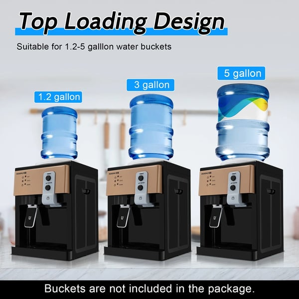 Vandkøler/Vanddispenser - Bordmodel - 5 Gallon (18,9 L) - Varm & Kold 8–90 °C - Plastik - Champagne