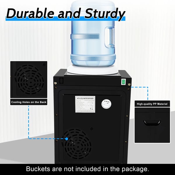 Vandkøler/Vanddispenser - Bordmodel - 5 Gallon (18,9 L) - Varm & Kold 8–90 °C - Plastik - Champagne