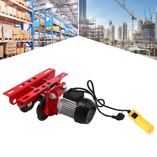 Elektrisk talje/kabelspil - Mini løftekran - 1000 kg løftekapacitet - Fjernbetjening med lang kabel - Stål Q235/HT200/45# - Rød/Sort