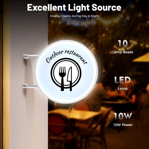 LED Lysboks - Rund Dobbeltsidet Udhængsskilt - Ø 50,8 cm - Væghængt - Reklameskilt til butik - Hvid