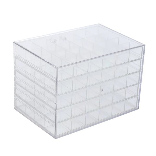 Opbevaringsboks til Smykker & Nail Art - Displayboks - 120 Rum - 5 Skuffer - Akryl - Mål 21,5×14,5×15 cm - Gennemsigtig