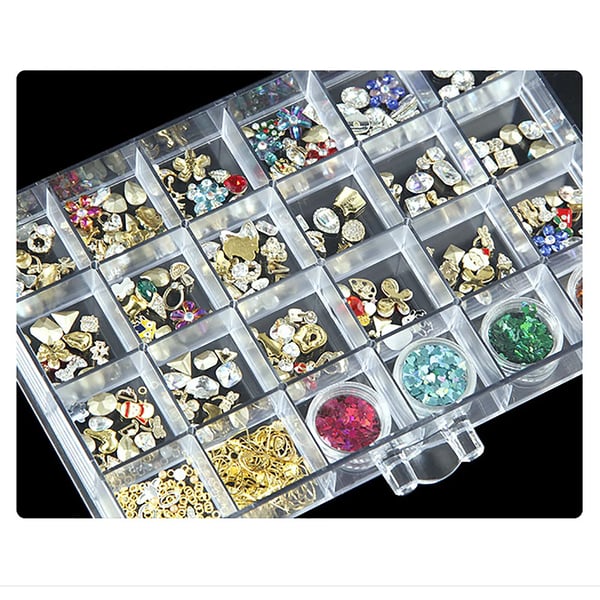 Opbevaringsboks til Smykker & Nail Art - Displayboks - 120 Rum - 5 Skuffer - Akryl - Mål 21,5×14,5×15 cm - Gennemsigtig