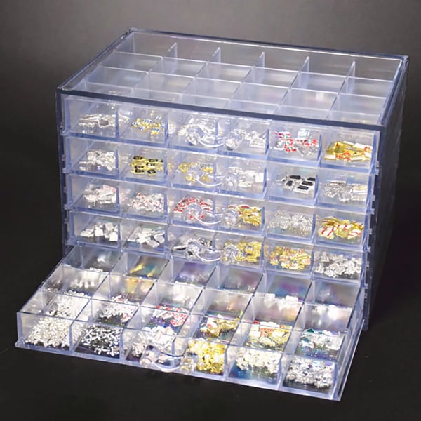 Opbevaringsboks til Smykker & Nail Art - Displayboks - 120 Rum - 5 Skuffer - Akryl - Mål 21,5×14,5×15 cm - Gennemsigtig