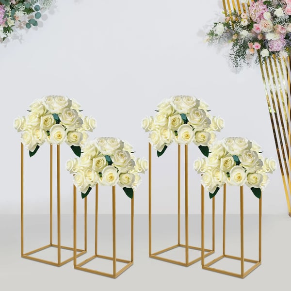 Kukkajalusta - Lattiakasviteline - 4 kpl metallipylväitä - 20×20×40 cm ja 24×24×60 cm - Häihin ja juhliin - Kulta