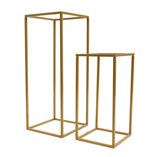 Kukkajalusta - Lattiakasviteline - 4 kpl metallipylväitä - 20×20×40 cm ja 24×24×60 cm - Häihin ja juhliin - Kulta