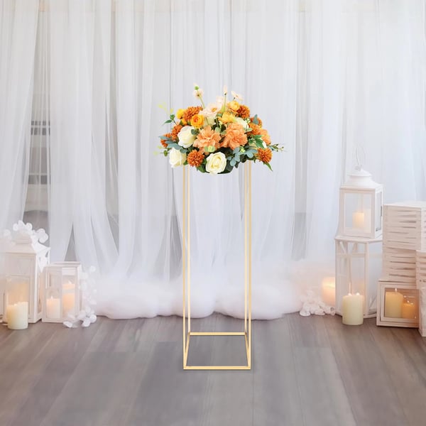 Kukkateline - Metallijalusta - 31×31×100 cm - Häihin ja juhliin - Pöytäkoriste Centerpiece - Koko L - Kulta