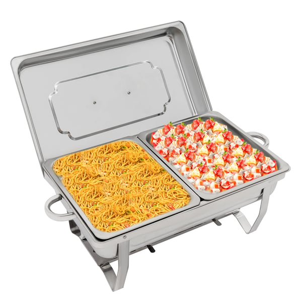 Chafing Dish Buffetvarmer - Sæt - 4-pak - 9 L - 53 x 33,5 cm - Højde 30 cm - Til ca. 10 personer - Lysegrå