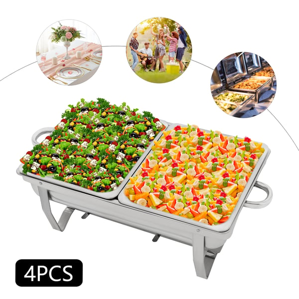 Chafing Dish Buffetvarmer - Sæt - 4-pak - 9 L - 53 x 33,5 cm - Højde 30 cm - Til ca. 10 personer - Lysegrå