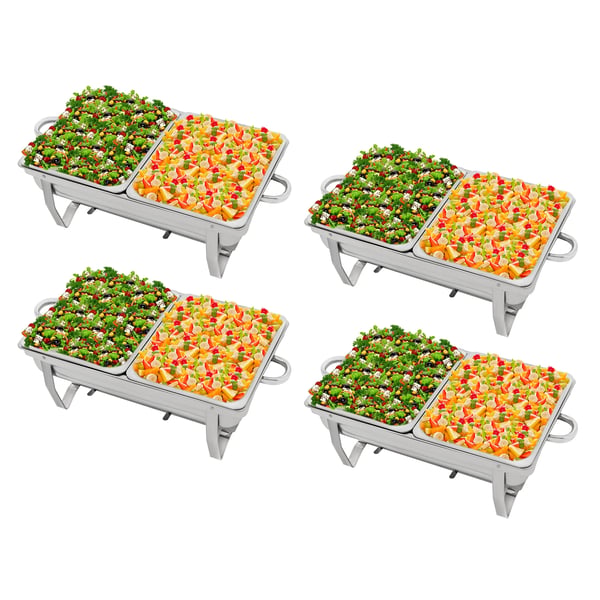 Chafing Dish Buffetvarmer - Sæt - 4-pak - 9 L - 53 x 33,5 cm - Højde 30 cm - Til ca. 10 personer - Lysegrå
