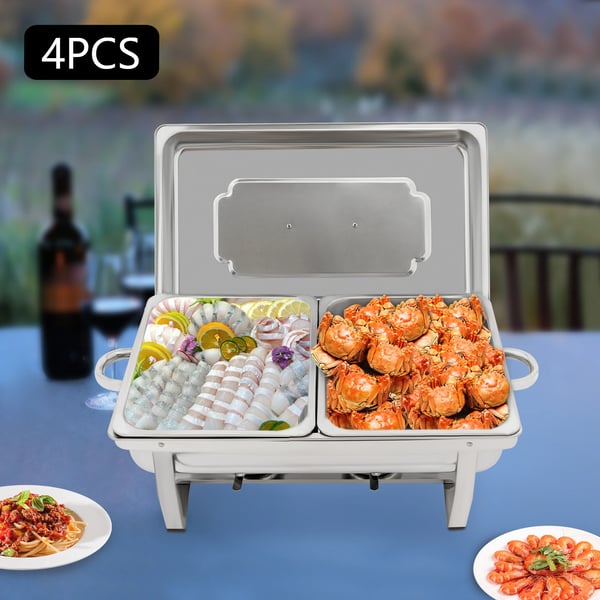 Chafing Dish Buffetvarmer - Sæt - 4-pak - 9 L - 53 x 33,5 cm - Højde 30 cm - Til ca. 10 personer - Lysegrå