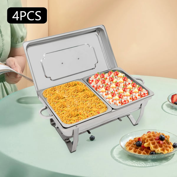 Chafing Dish Buffetvarmer - Sæt - 4-pak - 9 L - 53 x 33,5 cm - Højde 30 cm - Til ca. 10 personer - Lysegrå