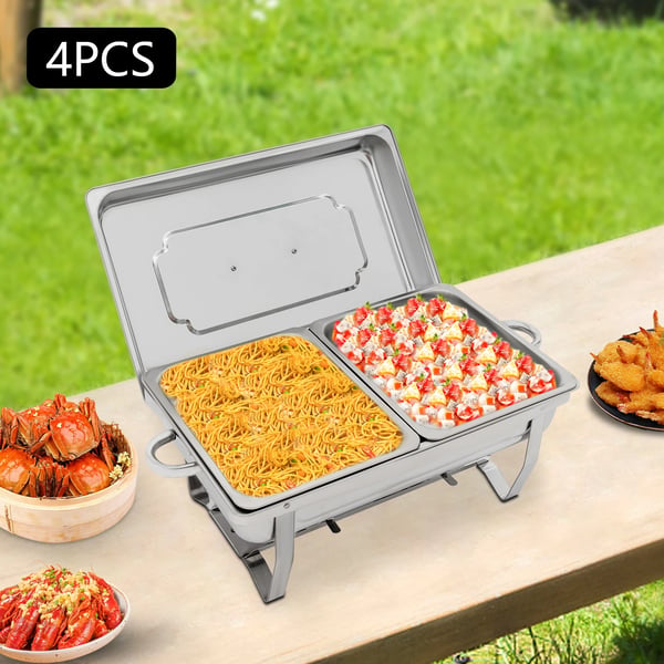 Chafing Dish Buffetvarmer - Sæt - 4-pak - 9 L - 53 x 33,5 cm - Højde 30 cm - Til ca. 10 personer - Lysegrå