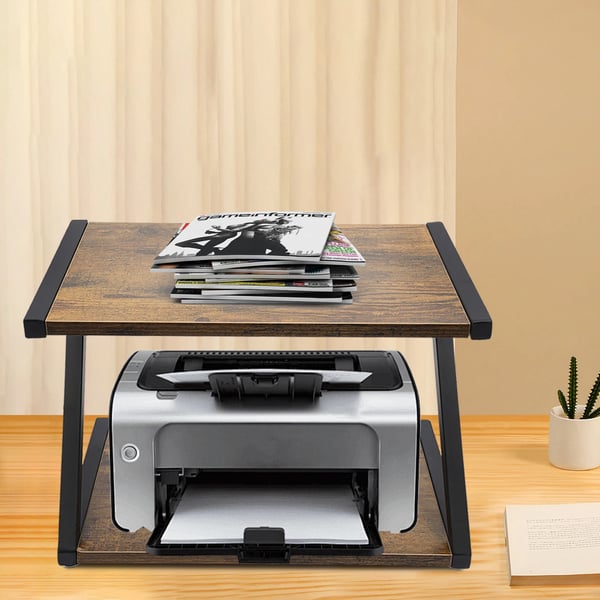 Printerstativ til skrivebord - Printerhylde - 2 Niveauer - Metal - Til Fax/Scanner/Dokumenter - Pladsbesparende - Brun
