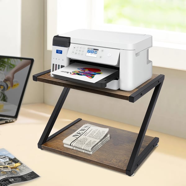 Printerstativ til skrivebord - Printerhylde - 2 Niveauer - Metal - Til Fax/Scanner/Dokumenter - Pladsbesparende - Brun