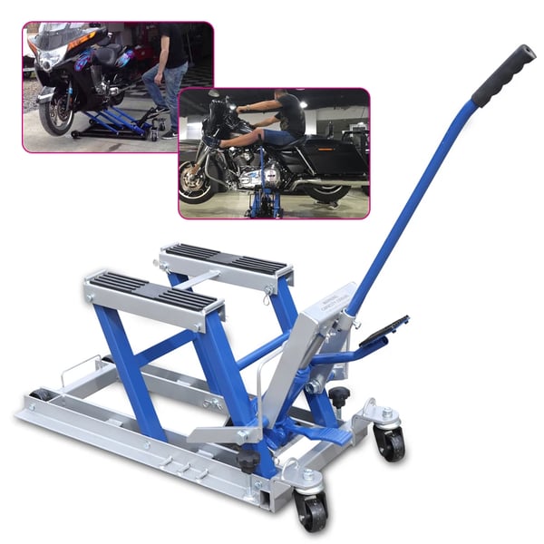 Motorcykelløfter - Sakseløfter - Bæreevne 680 kg - Løftehøjde 15–37 cm - Platform 75×35 cm - Stål - Blå