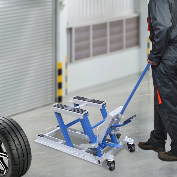 Motorcykelløfter - Sakseløfter - Bæreevne 680 kg - Løftehøjde 15–37 cm - Platform 75×35 cm - Stål - Blå
