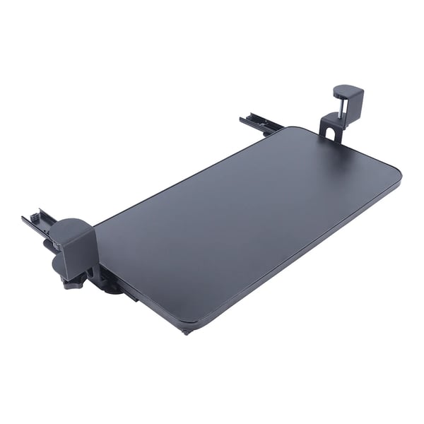 Tastatur- og musebakke - Skydbar under skrivebord - L-form - Klemme-montering - Teak & aluminiumlegering - Samles - Til computerbord