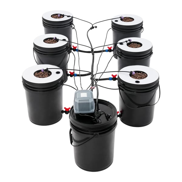 Hydroponisk dyrkningssystem - DWC-sæt - Med pumpe - 7 spande - 16,7 L - EU-stik - PP-plast - Sort