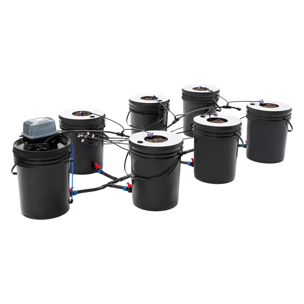 Hydroponisk dyrkningssystem - DWC-sæt - Med pumpe - 7 spande - 16,7 L - EU-stik - PP-plast - Sort