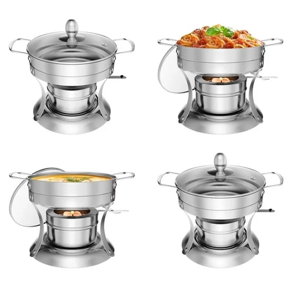 Chafing Dish Buffetsæt - Rund 5 qt 4-pak - Rustfrit Stål - Buffet-/Cateringvarmer - Sølv