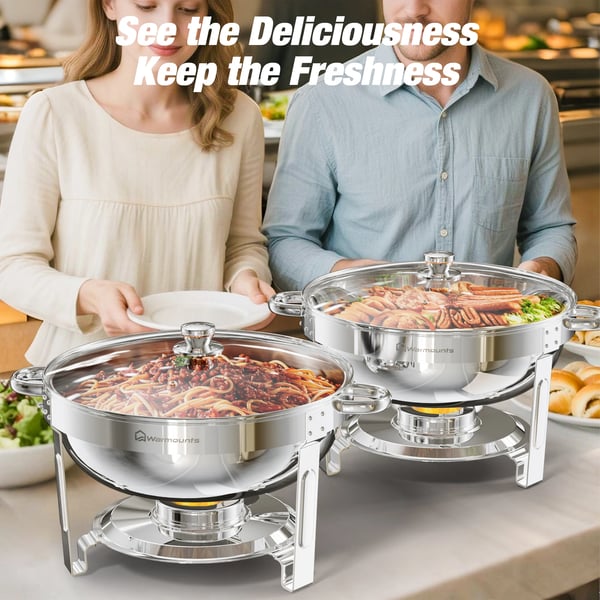 Chafing Dish Buffetsæt - Rund 5 qt 4-pak - Rustfrit Stål - Buffet-/Cateringvarmer - Sølv