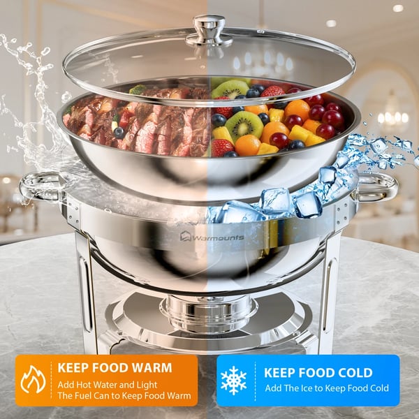 Chafing Dish Buffetsæt - Rund 5 qt 4-pak - Rustfrit Stål - Buffet-/Cateringvarmer - Sølv