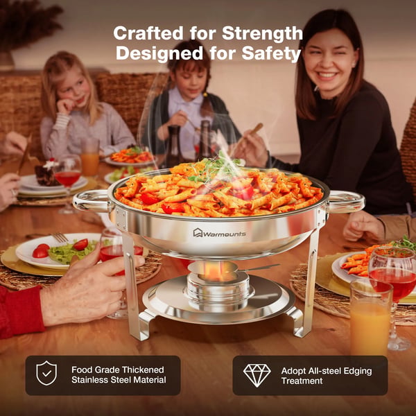 Chafing Dish Buffetsæt - Rund 5 qt 4-pak - Rustfrit Stål - Buffet-/Cateringvarmer - Sølv