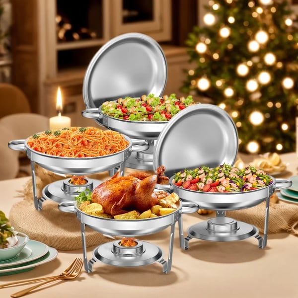 Chafing Dish Buffetsæt - Rund 5 qt 4-pak - Rustfrit Stål - Buffet-/Cateringvarmer - Sølv