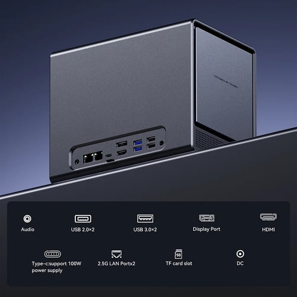 WTR Pro - Mini PC / minitietokone - Ryzen 7 5825U - RAM 8 GB - Tallennus 64 GB - Wi‑Fi 6 - Bluetooth 5.2 - LAN 2,5 Gbps - Musta