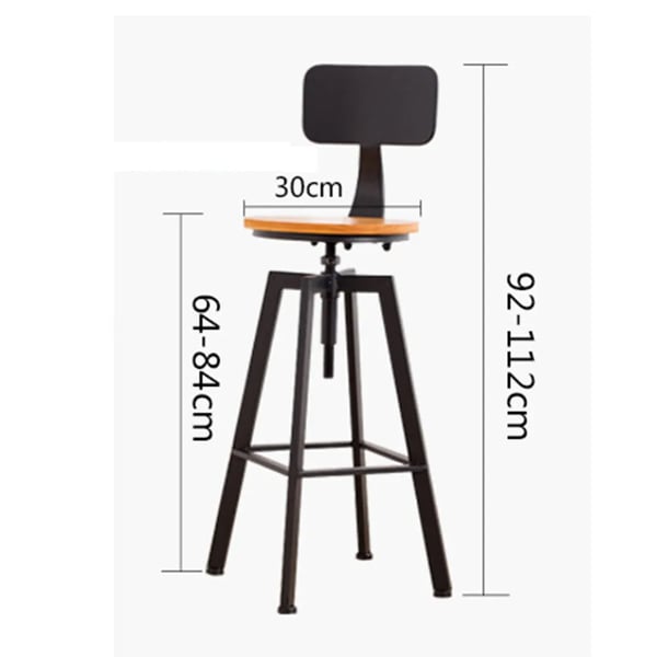 Barstole - Sæt med 2 - Højdejusterbare - Drejelige sæder - Træ & jern - Ergonomisk design - Til køkken & café - Sort