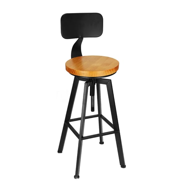 Barstole - Sæt med 2 - Højdejusterbare - Drejelige sæder - Træ & jern - Ergonomisk design - Til køkken & café - Sort